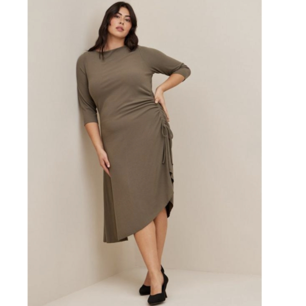 Torrid Midi Rib Asymmetrical Green Dress